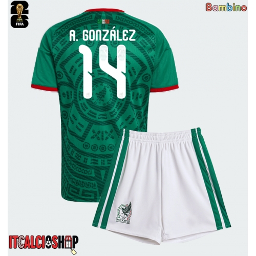 Messico Armando Gonzalez #14 Prima Maglia Bambino Mondiali 2026 Manica Corta (+ Pantaloni corti)